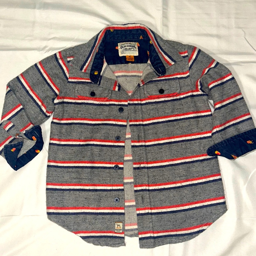 Olde School boys striped flannel button down shirt boys striped long sleeve